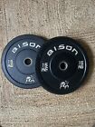 2 X 15Kg Bison Olympic Bumper Plates Black Rubber Used Vgc