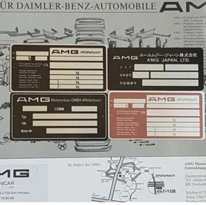 AMG Mercedes Pre Merger VINTAGE STYLE 4xCAR DATA PLATE r107 W126 W124 EXCLUSSIVE - Picture 1 of 10