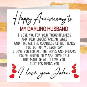 Personalised Anniversary Card For Husband Any Year 'My Darling Husband' Design - Picture 1 of 6