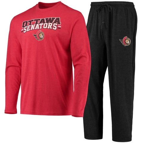 Men's Concepts Sport Red/Black Ottawa Senators Meter Long Sleeve T-Shirt & Pants Cover