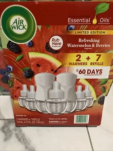 AIR WICK Watermelon  & Berries,  7 Scented Essential Oil Refills & 2 Warmers - Picture 1 of 3