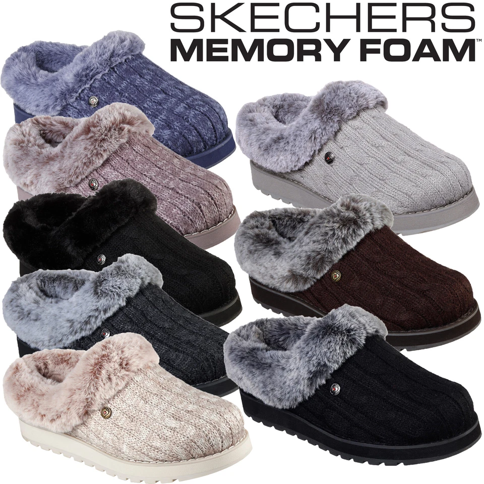 Skechers Womens Slippers Memory Foam Ladies Mule Faux Fur Ice Angel 31204 - Image 1 of 1