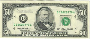 1993 50$ FRN - Small portrait w/ security thread - MEW/LB D19629770A - #15267 - Picture 1 of 2
