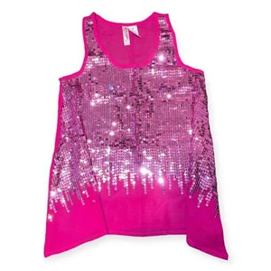 Girls 8 Japna Kids Sheer Pink Sequin Sleeveless Swing Top Blouse - Picture 1 of 4