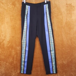 PINK STITCH Pants Womens Size 6 Black Tapered Pleated Damask Stripe Trouser - Picture 1 of 11