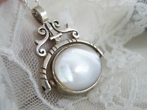 Vintage Sterling Silver 2 Stone Spinning Fob Pendant Antique Style Necklace