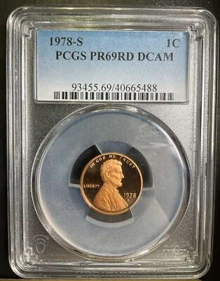PCGS PR69RD DCAM 1978-S Lincoln Cent 1c SUPERB GEM BU PQ FROSTY BLAZING RED c11 - Image 1 of 2