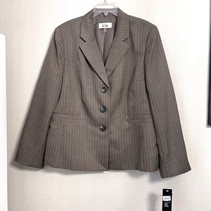 Le Suit Blazer Suit Career Coat Women 18 Brown Pinstripe Lined 3 Button Business - Picture 1 of 23