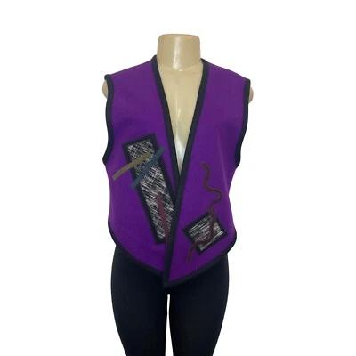 Chaleco abierto Beppa 2 para mujer años 80 vintage púrpura arte geométrico talla 1 Foto 1 de 4