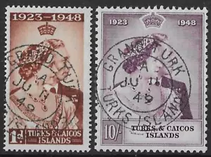 Juego de boda de plata real de las Islas Turcas y Caicos 1948 SG208-209 CDS Grand Turk usado fino - Imagen 1 de 1