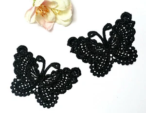2x Schmetterling Spitze Applikation Patch Aufnäher Stickerei schwarz Stoff black - Picture 1 of 2