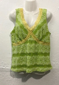 Fashion Bug 90s sleeveless Blouse Y2K Lace Tank Top Fairy Coquette Green Lined - Picture 1 of 10