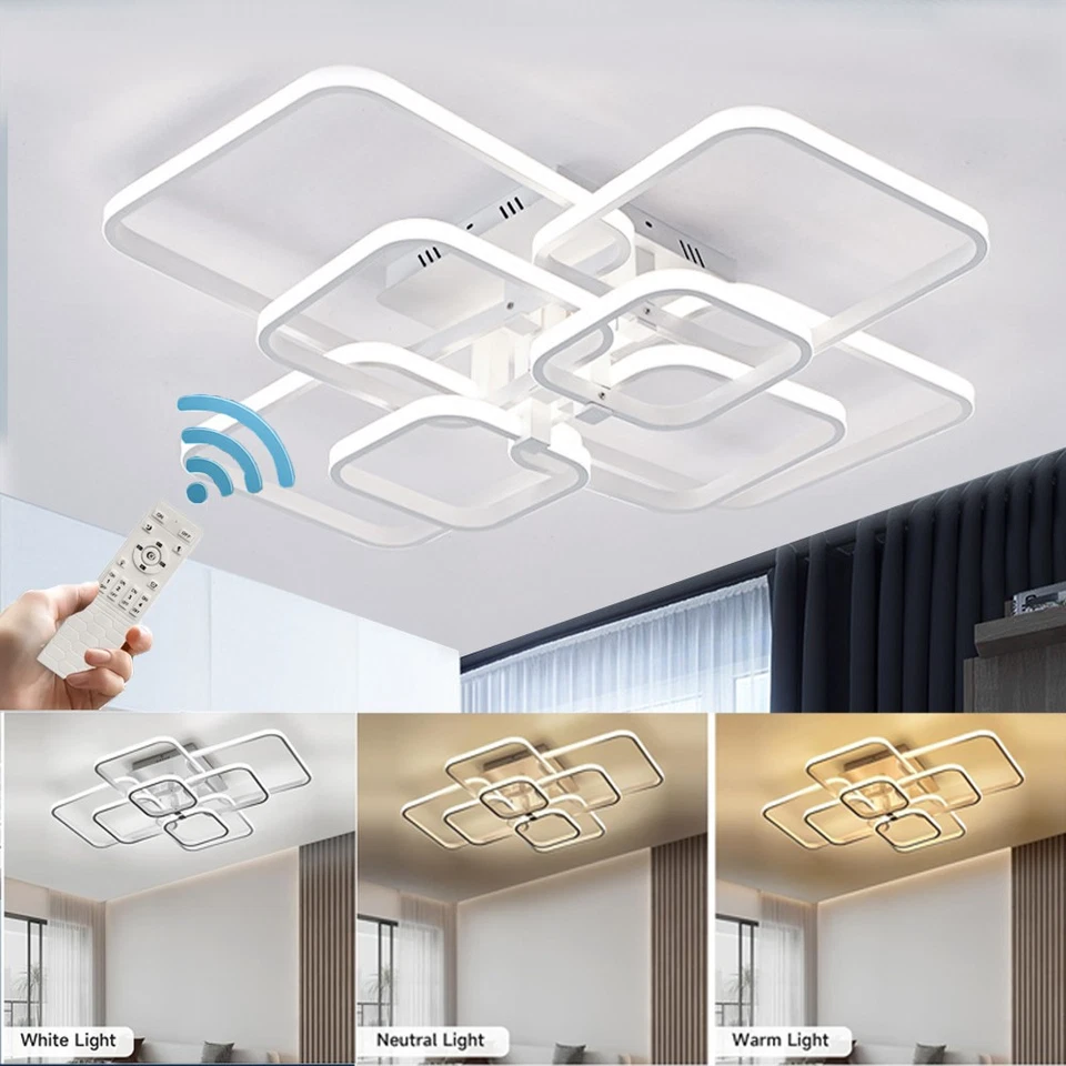 Dimmable Large Square LED Ceiling Light Lamp Chandelier Lights Living Bedroom