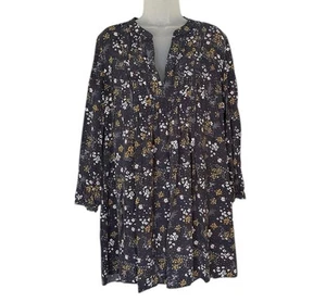 Antiguo Vestido Columpio Azul Marino Manga Larga Escondido alfiler Gris Floral Talla Grande Pradera - Imagen 1 de 9