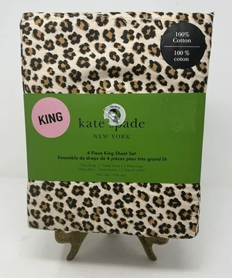 Juego de sábanas KATE SPADE LEOPARDO FLORAL Algodón Estampado Animal REY 4 piezas NUEVO EN CAJA NUEVO Foto 1 de 4