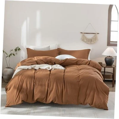 100% Washed Cotton Dark Orange Duvet Cover Queen Size Bedding Set Cover 1  - Image 1 of 4