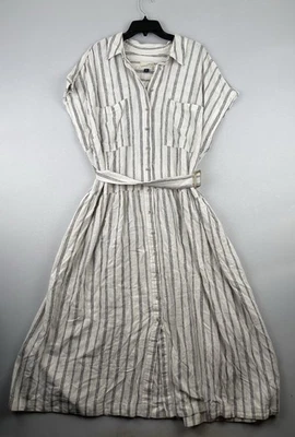 Universal Thread Linen Blend White Striped Midi Shirt Dress Size XXL Pockets - Image 1 of 4