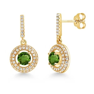 18K Yellow Gold Plated Silver Dangle Earrings Chrome Diopside Moissanite (1.51 - Picture 1 of 3