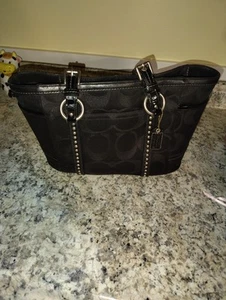 Authentic Coach Signature C Canvas w/ Leather Straps Purse Black G0768-11505 - Picture 1 of 6