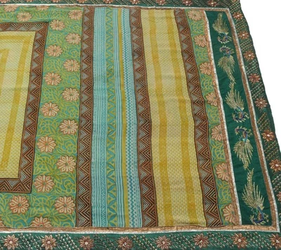 Sushila Vintage Saree Georgette Silk Multi-Color Hand Block Printed Craft Fabric - Image 1 of 4