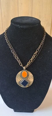 Precioso Collar Colgante Rubí Rd Redondo Brasstone Naranja y Negro 2 Hilos Foto 1 de 4