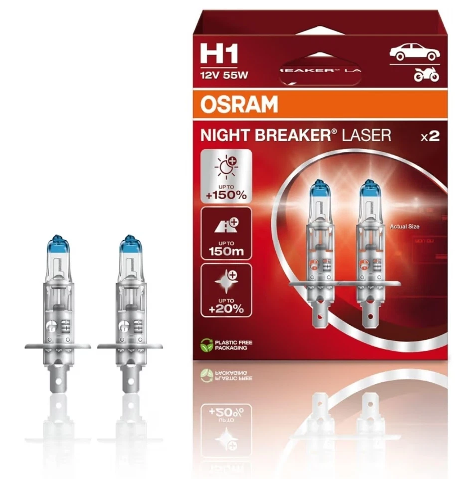 OSRAM NIGHT BREAKER LASER H1, +150% más brillo, lámpara de faro halógena - Imagen 1 de 4