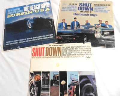 3 LPs Beach Boys: Surfin USA T-1890 Mono + Shut Down Vol 1 + Vol 2 Tested Foto 1 de 4