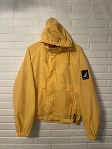 Vintage Nautica NS-83 Sailing Jacket Pullover Yellow Hooded Raincoat Mens M - Picture 1 of 18