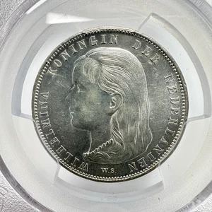 Paesi Bassi 1 fiorino-guglielmina 1892 moneta argento (.945) PCGS UNC dettagli - Foto 1 di 4