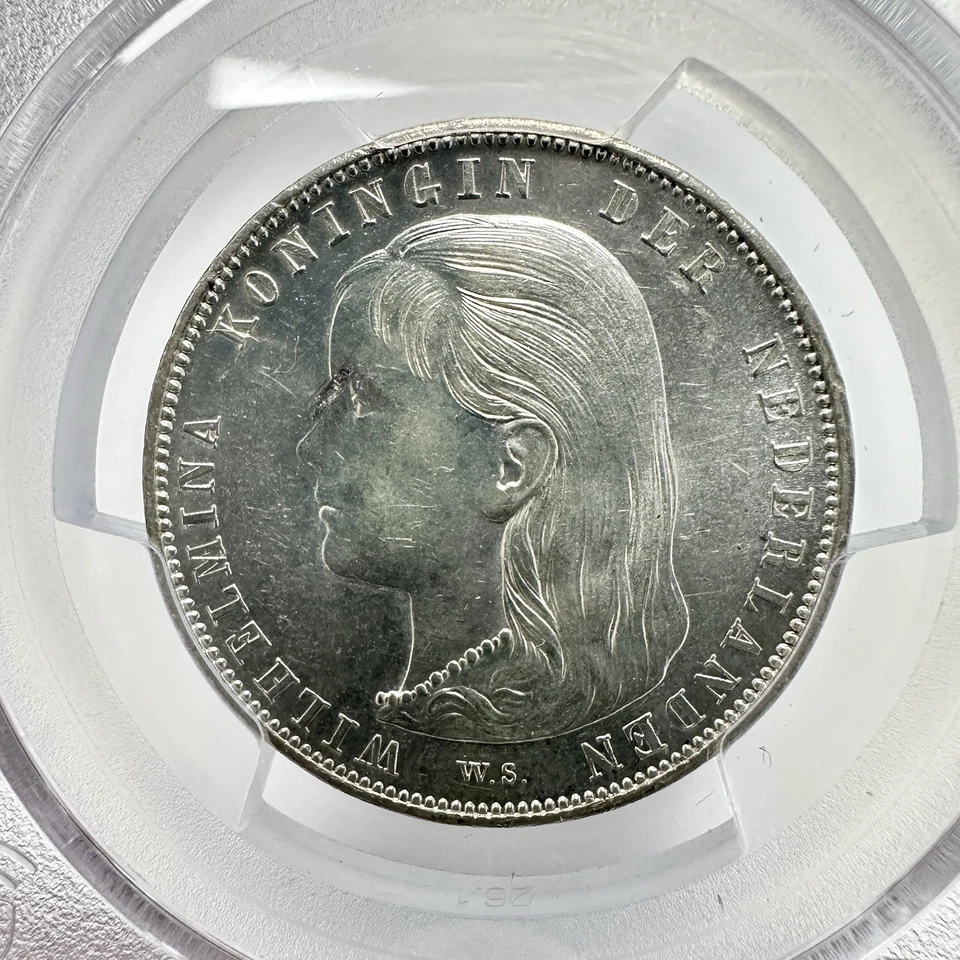 Netherlands 1 Gulden-Wilhelmina 1892 Silver Coin (.945) PCGS UNC Details - Image 1 of 4
