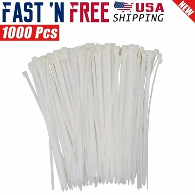 1000 piezas 6" pulgadas blanco nailon cremallera cable lazos autobloqueantes 2,8 mm tracción 30 libras. Foto 1 de 2