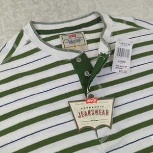 Camisa De Colección Levis Para Hombres L Botón de Metal Henley Camiseta Cuadrada Años 90 Sin Stock Hecha en EE. UU. - Imagen 1 de 11