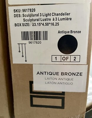 NEW West Elm Sculptural Glass 3 Light Round Chandelier Canopy Bronze #71-2601295 - Image 1 of 3