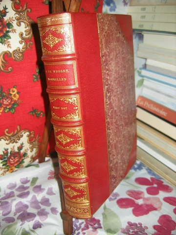 "News" MUSSET Hardcover Maroquin 1/150 ill Flameng en 3 states ex-libris BERALDI Cover