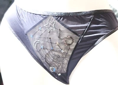 Victorias secret L Rare Vintage Satin Sequin 🌟 Star Moon Silver Thong Panty - Image 1 of 3