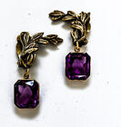 Vtg Joseff of Hollywood Earrings Gold Amethyst Rare Signed Crystal New NOS Look!
