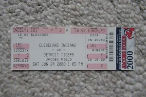 CLEVELAND INDIANS VS DETROIT TIGERS 6/24/2000 FULL TICKET ~ EASLEY / BRANYAN HRs - Picture 1 of 1