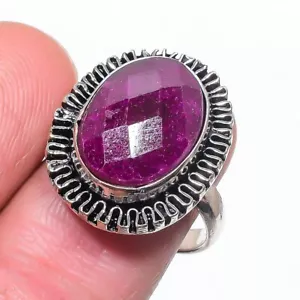 Ruby(Simulated) Gemstone Handmade 925 Sterling Silver Jewelry Ring Size 8.5 E718 - Picture 1 of 2
