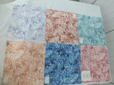 6 different color polish cotton lilac flower drapery craft fabric samples 11x12" - Image 1 of 4