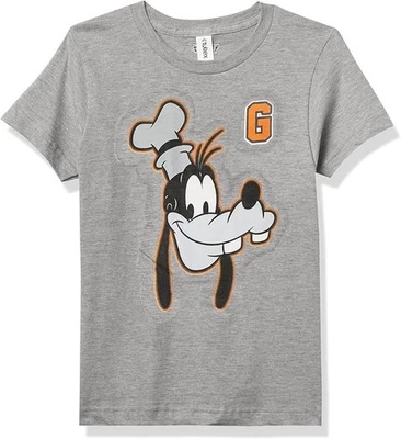 Camiseta DISNEY Goofy Boys Varsity Letra Cara Retrato Pequeña Gris NUEVA S/S Foto 1 de 4