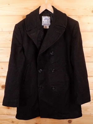 Vintage DSCP Wool Enlisted Military Pea Coat Jacket 46 Long Black - Image 1 of 4