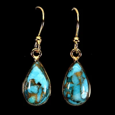 Black Friday 925 Sterling Silver Earrings Pear Kingman Turquoise 13x9mm Jewelry - Image 1 of 4