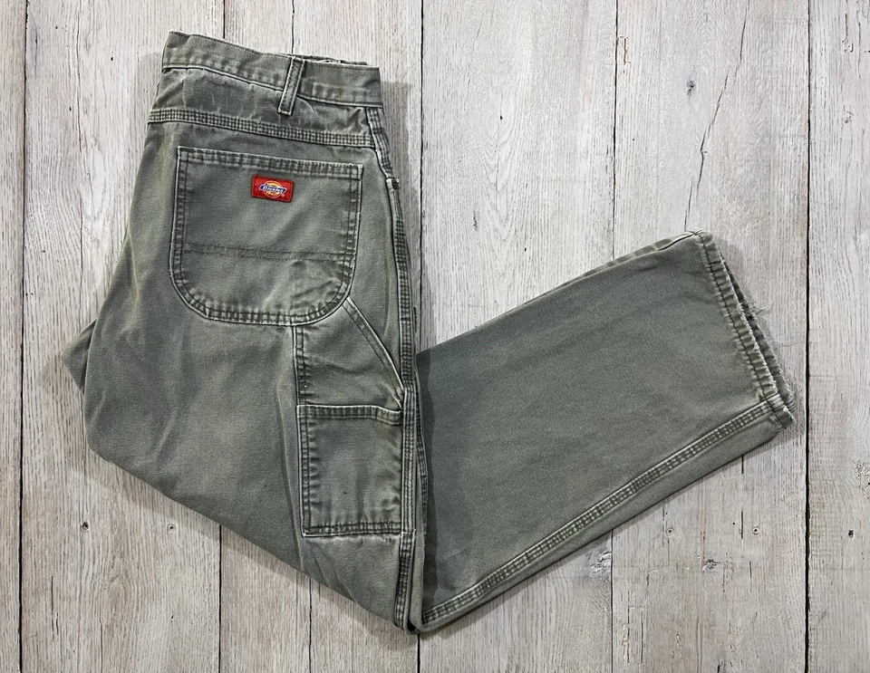 Vintage Dickies Faded Green Canvas Relaxed Fit Work Pants Size 34x34 - Image 1 of 4