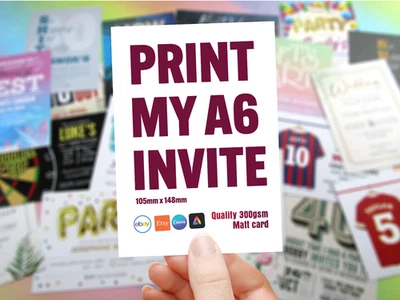Print my A6 invite. Quality 300gsm card, printing service for your artwork - Image 1 of 2