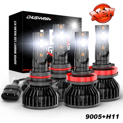 Fit Cadillac SRX 2010-2016 - 4Pcs Combo 9005 H11 LED Headlight Hi/Lo Beam 6000K - Image 1 of 4