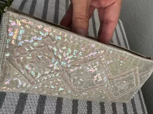 Gary Gail Vintage Beaded Handbag Purse Pearly Sequence Small Iridescent Ivory - Picture 1 of 6