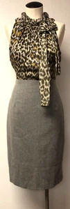 CAROLINA HERRERA HIGH BOW NECK 2 TONE LEOPARD SILK WOOL SHEATH PENCIL DRESS SZ 6 - Picture 1 of 12