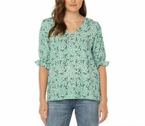 NWoT Well Worn Women's Elbow Sleeve V Neck Blouse Blue Floral Size XL $60 3HL210 - Picture 1 of 3