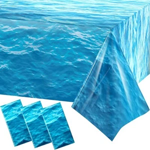 3 Pieces Ocean Waves Plastic Tablecloth Ocean Table Cover Water Print Table C... - Picture 1 of 7