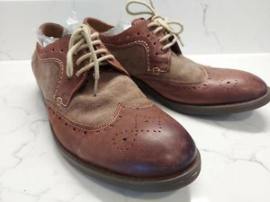 Clarks Mens 7.5 M Oxford Leather Canvas Shoe Brown Spectator Wingtip Brogue - Picture 1 of 12